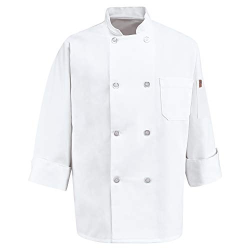 Chef Designs mens Eight Pearl Button Coat chefs jackets, White, Large US - Image 3