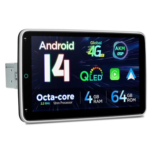 XTRONS 10.1 Inch Universal Single Din Android 14 Car Stereo, Octa Core 4GB+64GB Car Radio, QLED Touch Screen GPS Navigation Bluetooth Head Unit DSP CarPlay Android Auto 4G LTE - Image 1