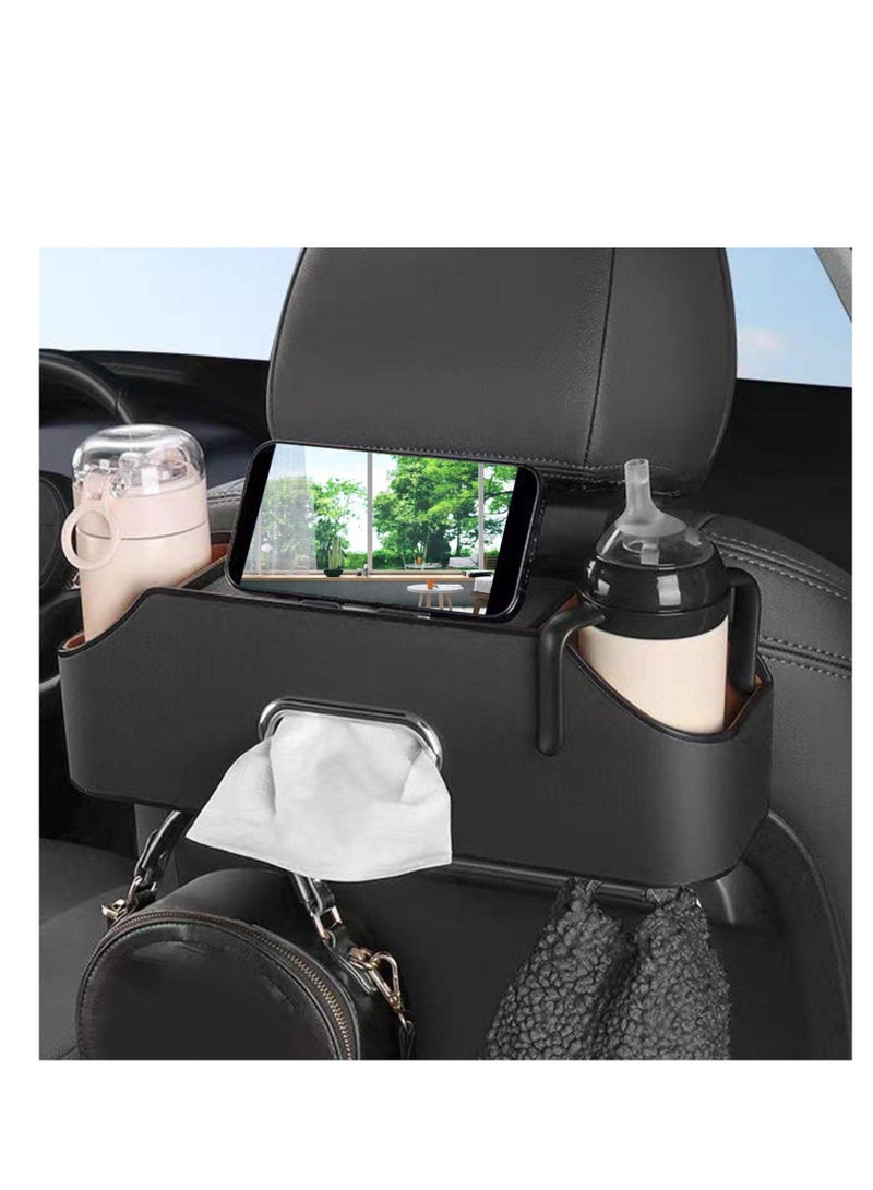 Excefore Vehicle Multifunctional Storage Box, PU Leather Tissue Holder for Car Headrest, 4 in 1 Car Tissue Box Holder with Hooks & Phone Holder, Car Storage Organiser Boxes for Car Accessories - Image 5