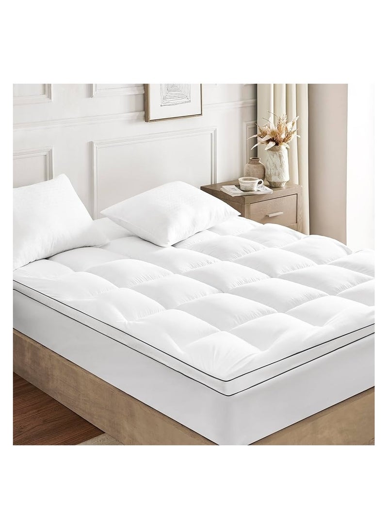 COMFY 200 X 200 CM HOTEL STYLE WHITE COTTON MATTRESS TOPPER WITH BLACK PIPING - Image 1
