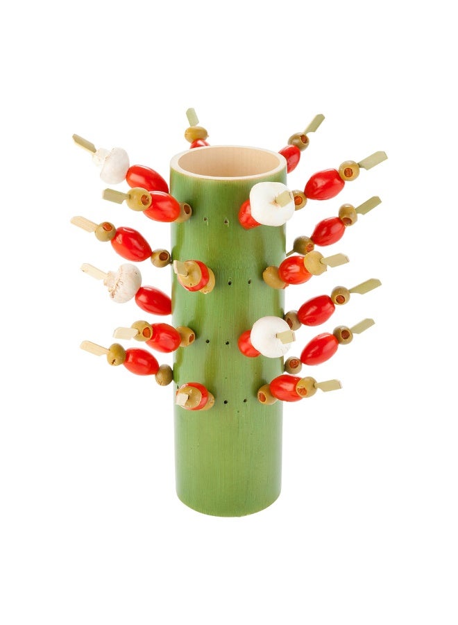 Restaurantware 12 Inch Skewer Stand, 1 72 Slots Food Skewer Holder - Tree Trunk Design, Eco Friendly, Green Bamboo Skewer Holder Display, For Appetizers - Image 2
