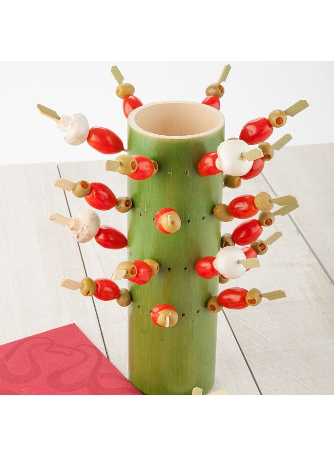Restaurantware 12 Inch Skewer Stand, 1 72 Slots Food Skewer Holder - Tree Trunk Design, Eco Friendly, Green Bamboo Skewer Holder Display, For Appetizers - Image 3