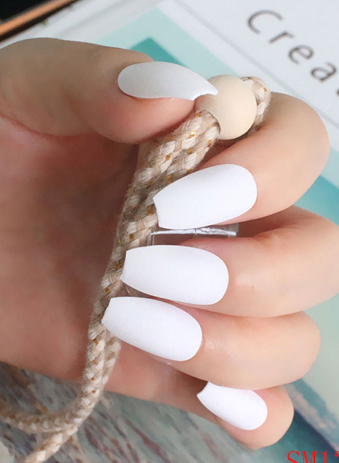 NIBEMINENT 24-Piece Coffin Matte False Nail Set SM13-W White - Image 2