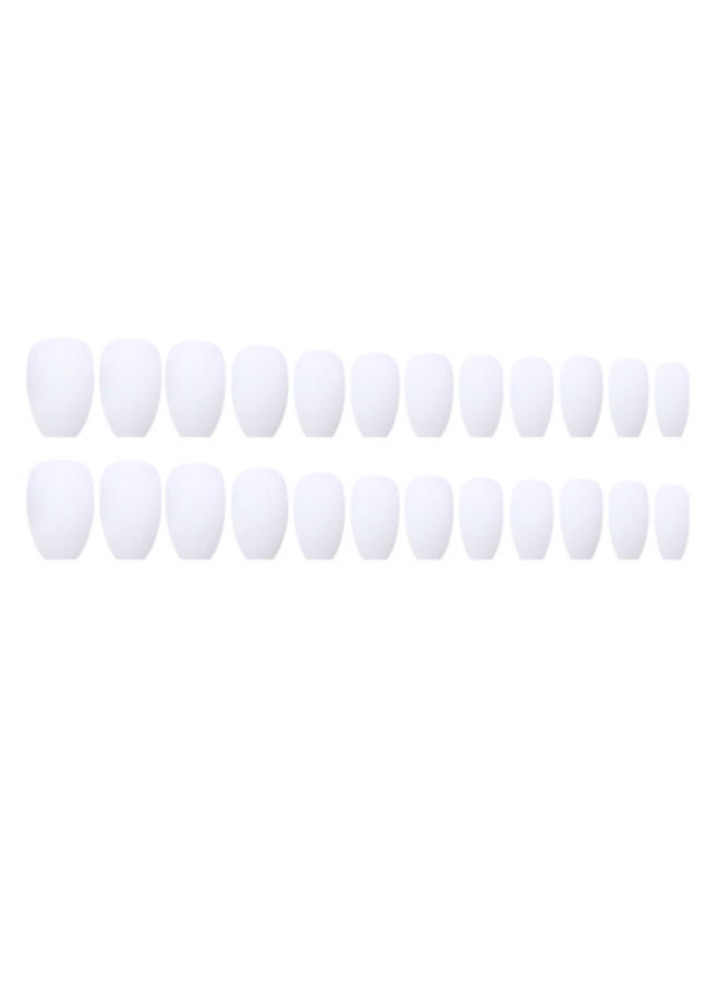 NIBEMINENT 24-Piece Coffin Matte False Nail Set SM13-W White - Image 1