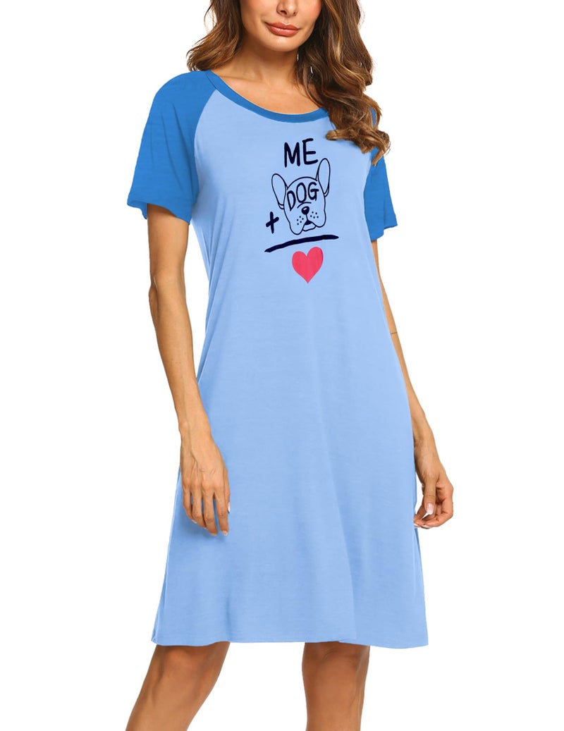 Ekouaer Womens Nightgown Short Sleeve Night Dress Printed Sleepwear Soft Sleep Shirt, Baby Blue Dog, L - Image 1