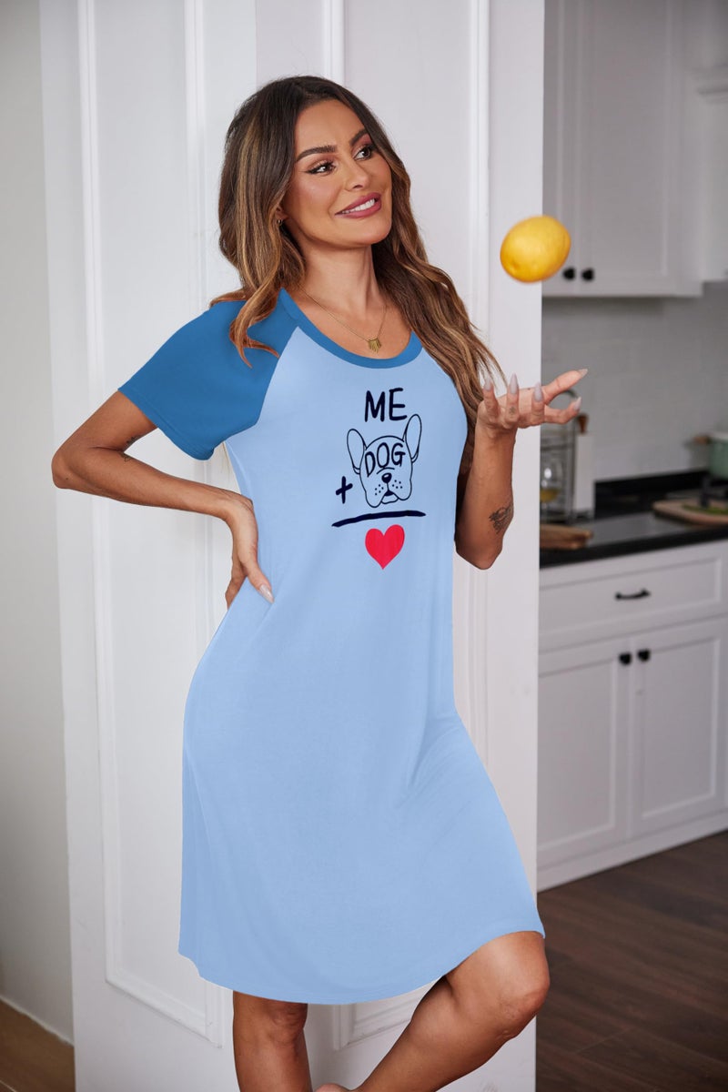 Ekouaer Womens Nightgown Short Sleeve Night Dress Printed Sleepwear Soft Sleep Shirt, Baby Blue Dog, L - Image 3