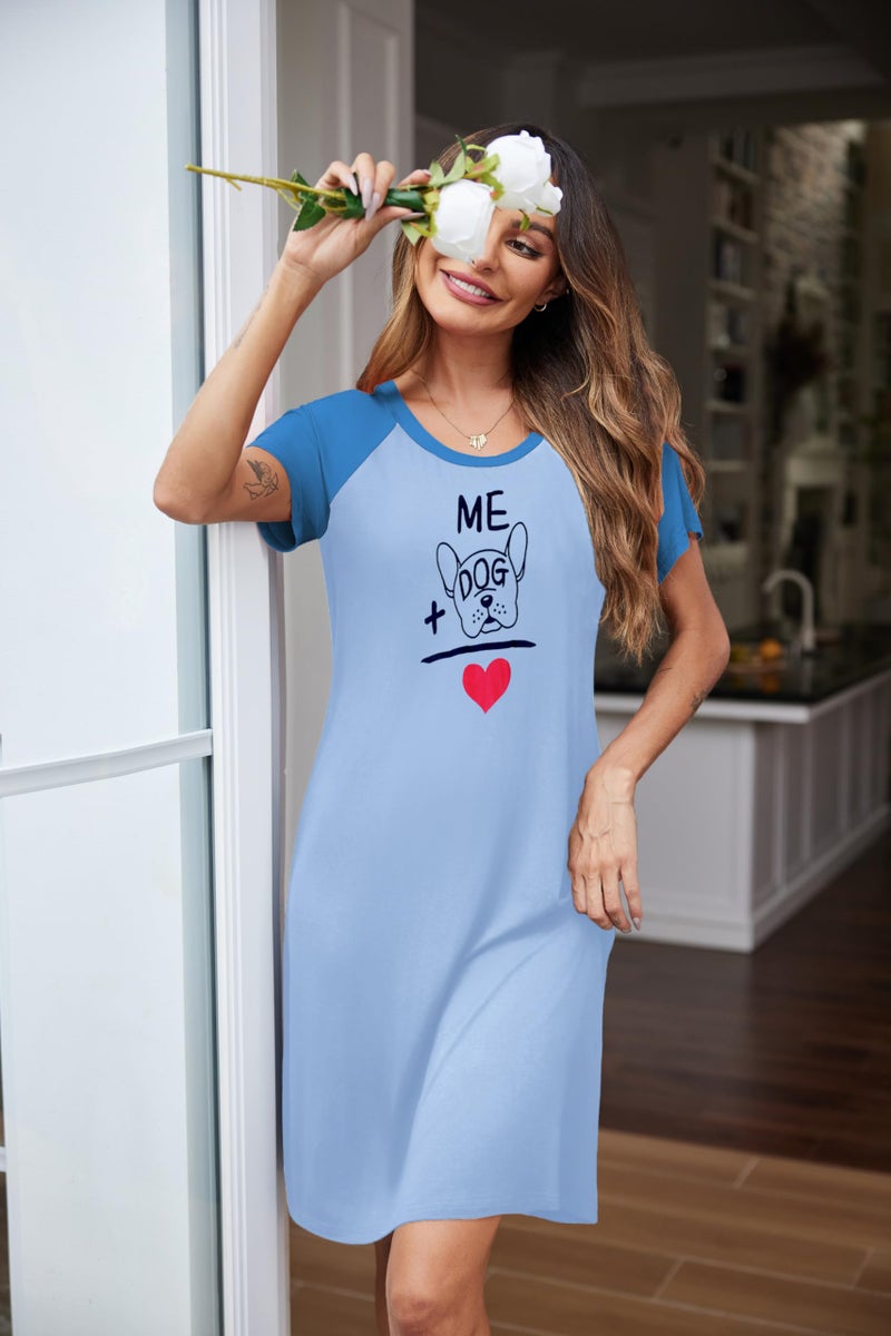 Ekouaer Womens Nightgown Short Sleeve Night Dress Printed Sleepwear Soft Sleep Shirt, Baby Blue Dog, L - Image 4
