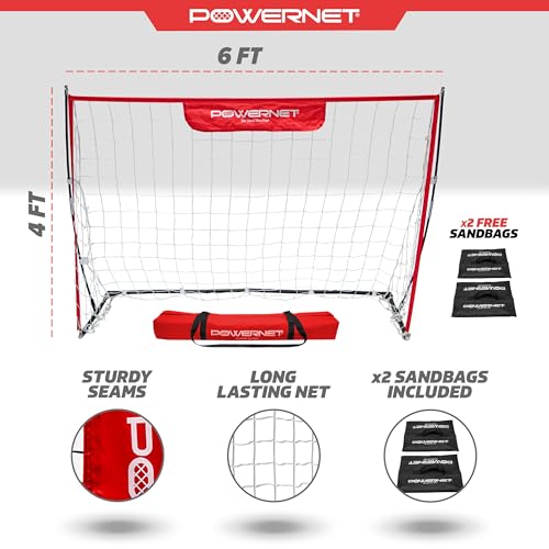 PowerNet Portable Soccer Goal, Collapsible Net with Fiberglass Poles, Pop Up Soccer Training Equipment, 1 Goal & Zipper Storage Bag (6 x 4 FT) - Image 3