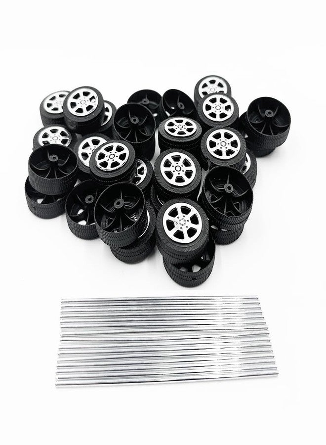 URIMPAVIDO 30PCS Toy Car Wheels 2mm Dia Shaft Plastic Wheels with 15PCS Shaft Round Rod Axles for Model Toys RC Car Truck DIY Craft (2X9X30MM) - Image 2