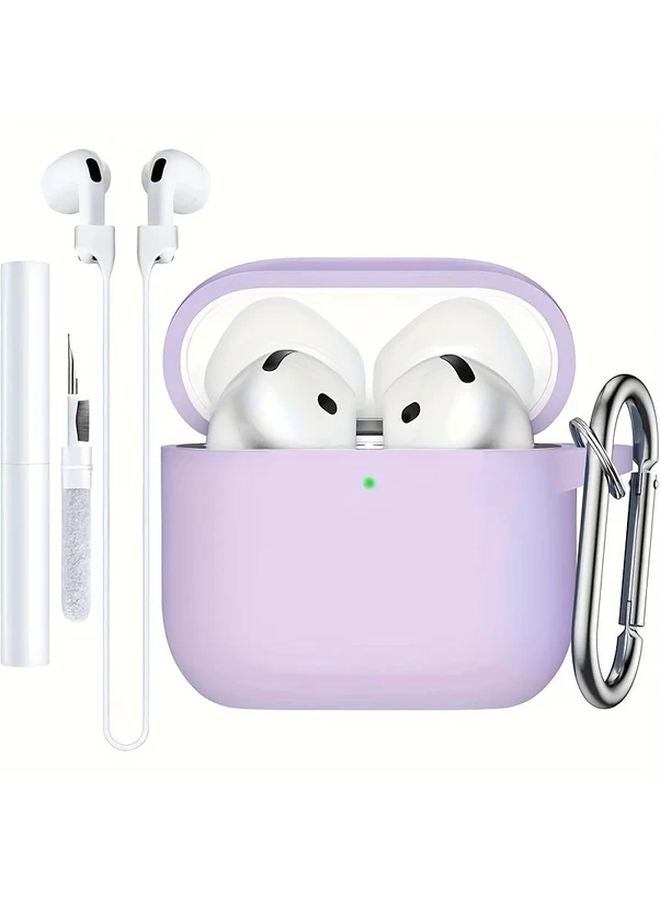 Light Violet Airpods 4 Case With Anti Loss Strap and Cleaning Pen Protection Set - Image 1