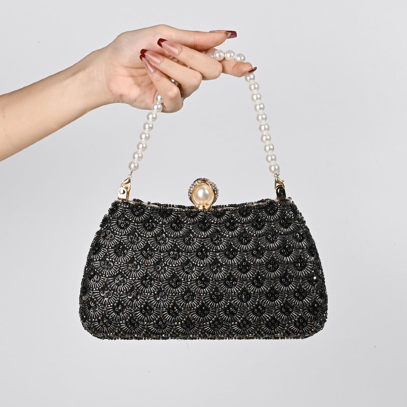 New Retro Chinese Single-Sided Fish Scale Embroidered Pearl Handbag Bridal Dress Banquet Cheongsam Evening Bag - Image 1