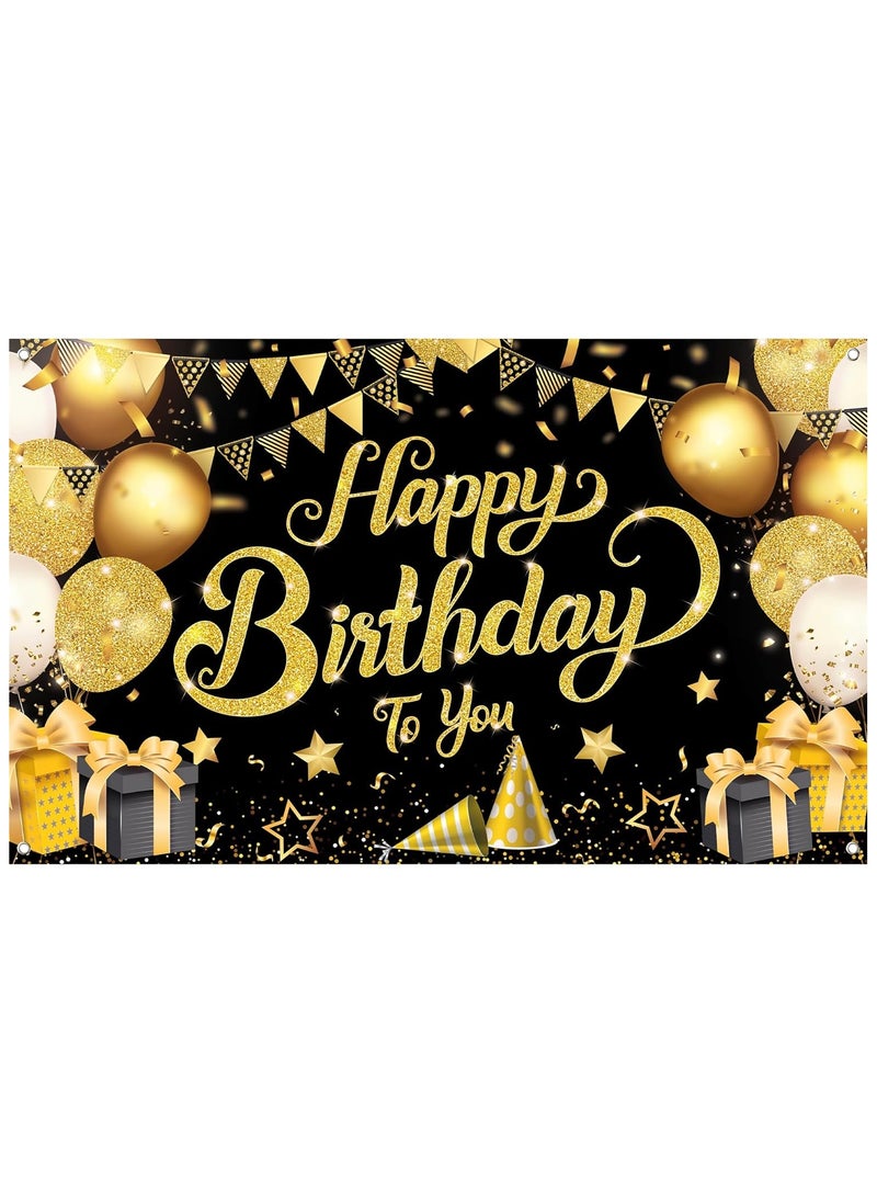 KATCHON Black and Gold Happy Birthday Banner  - Image 1