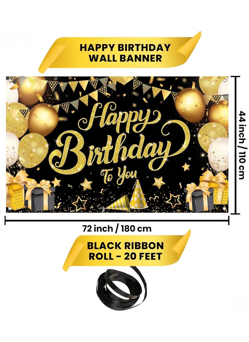 KATCHON Black and Gold Happy Birthday Banner  - Image 2