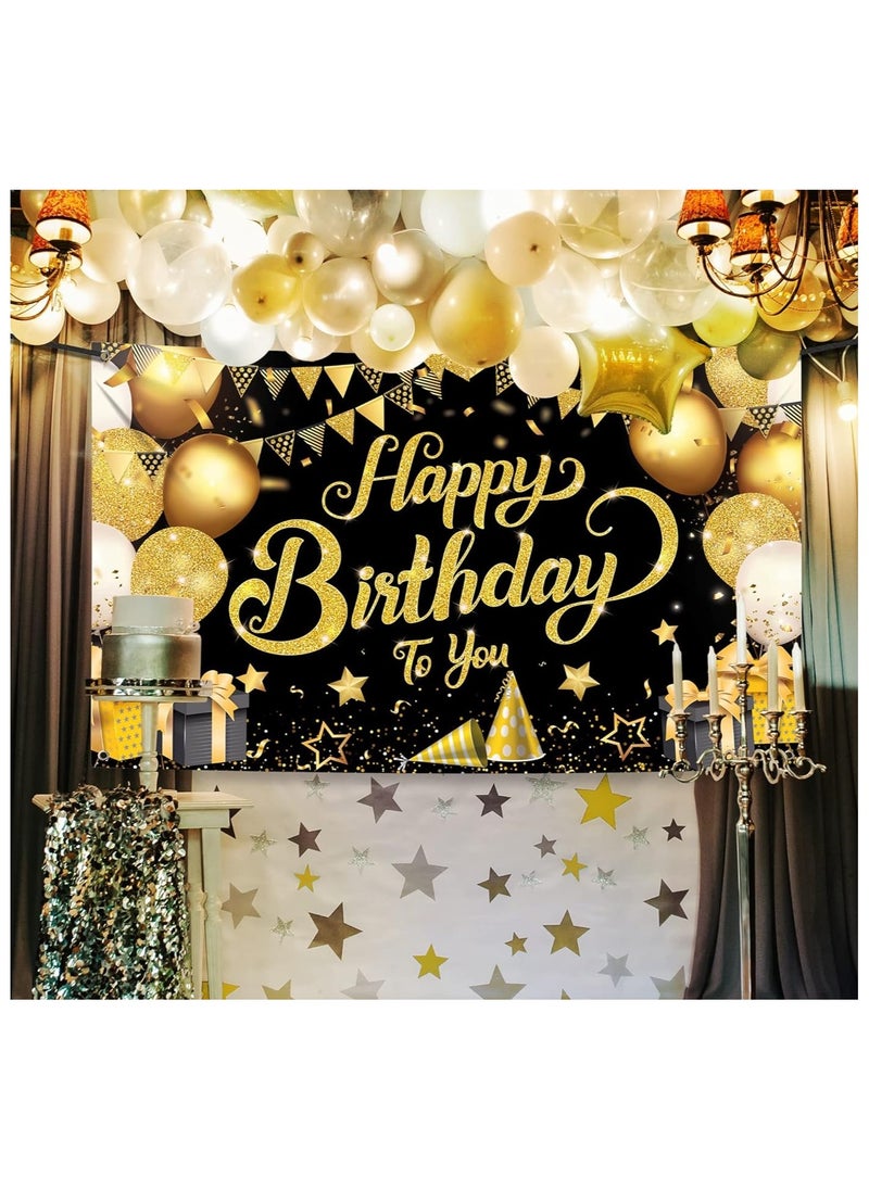 KATCHON Black and Gold Happy Birthday Banner  - Image 3