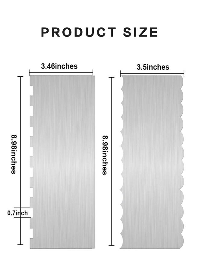 Sweet Life 2 Pcs Stainless Steel Cake Scraper, Cake Decorating Tools Edge Side Jagged Wave Double Sided Patterned Comb Metal Cake Carving Smoothing Cream Pastry Baking  - Image 2