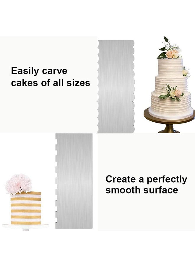 Sweet Life 2 Pcs Stainless Steel Cake Scraper, Cake Decorating Tools Edge Side Jagged Wave Double Sided Patterned Comb Metal Cake Carving Smoothing Cream Pastry Baking  - Image 3