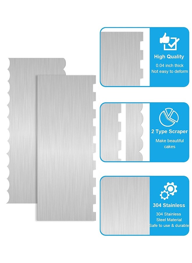 Sweet Life 2 Pcs Stainless Steel Cake Scraper, Cake Decorating Tools Edge Side Jagged Wave Double Sided Patterned Comb Metal Cake Carving Smoothing Cream Pastry Baking  - Image 4