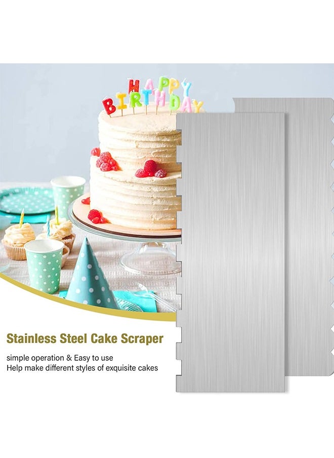 Sweet Life 2 Pcs Stainless Steel Cake Scraper, Cake Decorating Tools Edge Side Jagged Wave Double Sided Patterned Comb Metal Cake Carving Smoothing Cream Pastry Baking  - Image 5