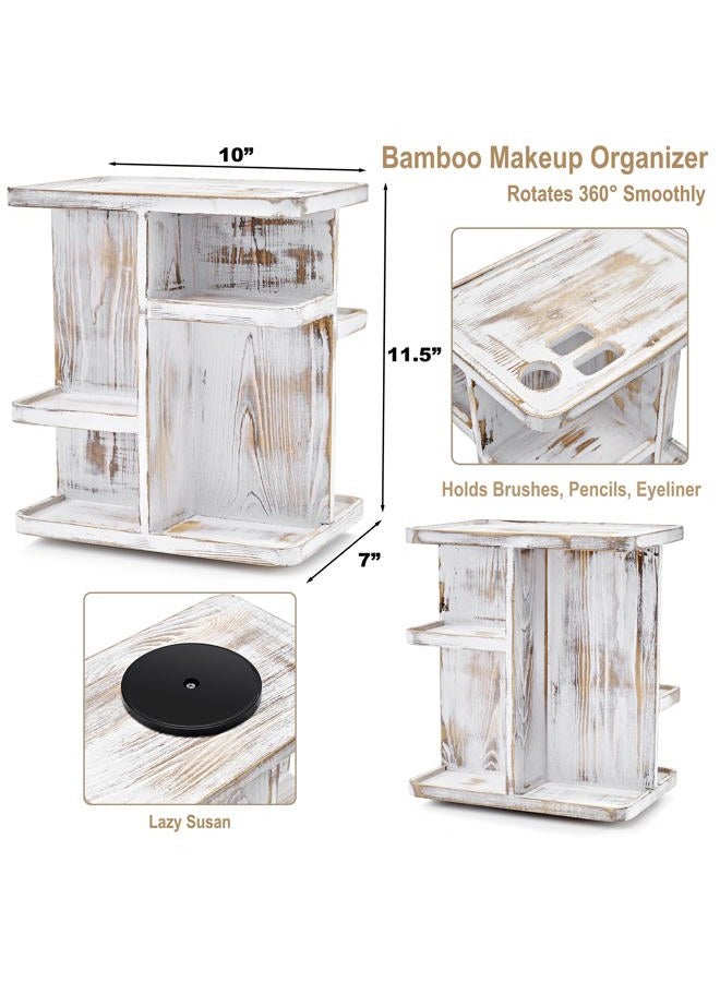 Sorbus منظم مكياج 360° - دوار خشبي رمادي لتخزين مستحضرات التجميل والعناية بالبشرة - Image 3