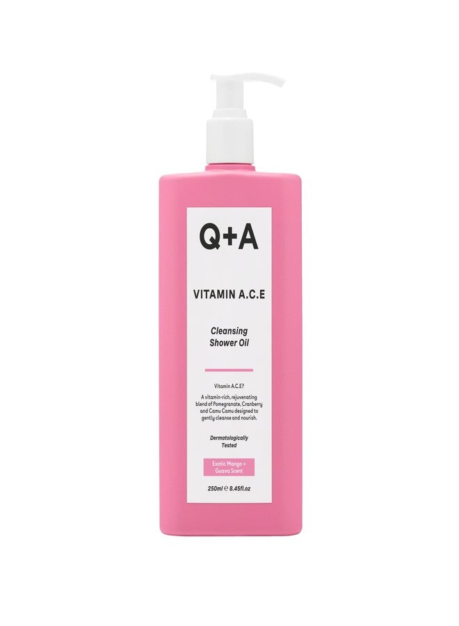 Q+A Vitamin A.C.E Cleansing Shower Oil, blend of vitamin-rich Fruit Extracts and Oils, plus a Superfood Complex supporting skin barrier whilst delivering an ultra-gentle cleanse, 250ml - Image 1