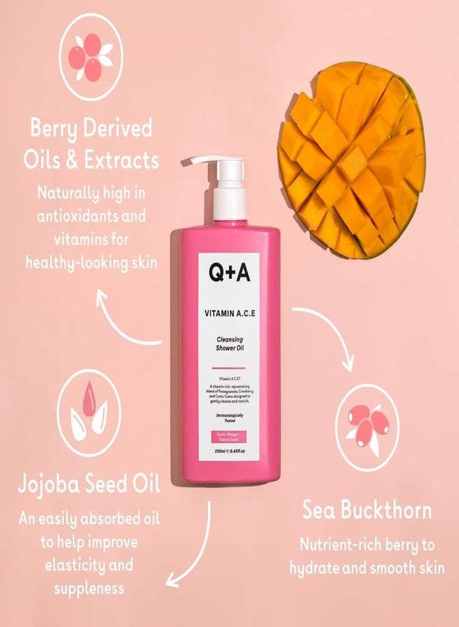 Q+A Vitamin A.C.E Cleansing Shower Oil, blend of vitamin-rich Fruit Extracts and Oils, plus a Superfood Complex supporting skin barrier whilst delivering an ultra-gentle cleanse, 250ml - Image 4