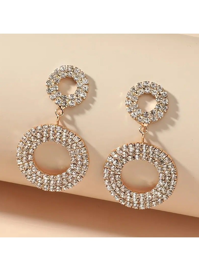 جلوسكي أقراط أنيقة متعددة الدوائر من حجر الراين المتدلى-نحاس فاخر مع أعمدة من الفولاذ المقاوم للصدأ ، مثالية لحفلات الزفاف والأحداث المسائية ، هدية ساحرة طوال الموسم ، أقراط حجر الراين - Image 1