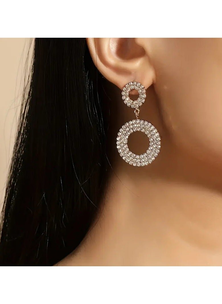 جلوسكي أقراط أنيقة متعددة الدوائر من حجر الراين المتدلى-نحاس فاخر مع أعمدة من الفولاذ المقاوم للصدأ ، مثالية لحفلات الزفاف والأحداث المسائية ، هدية ساحرة طوال الموسم ، أقراط حجر الراين - Image 2