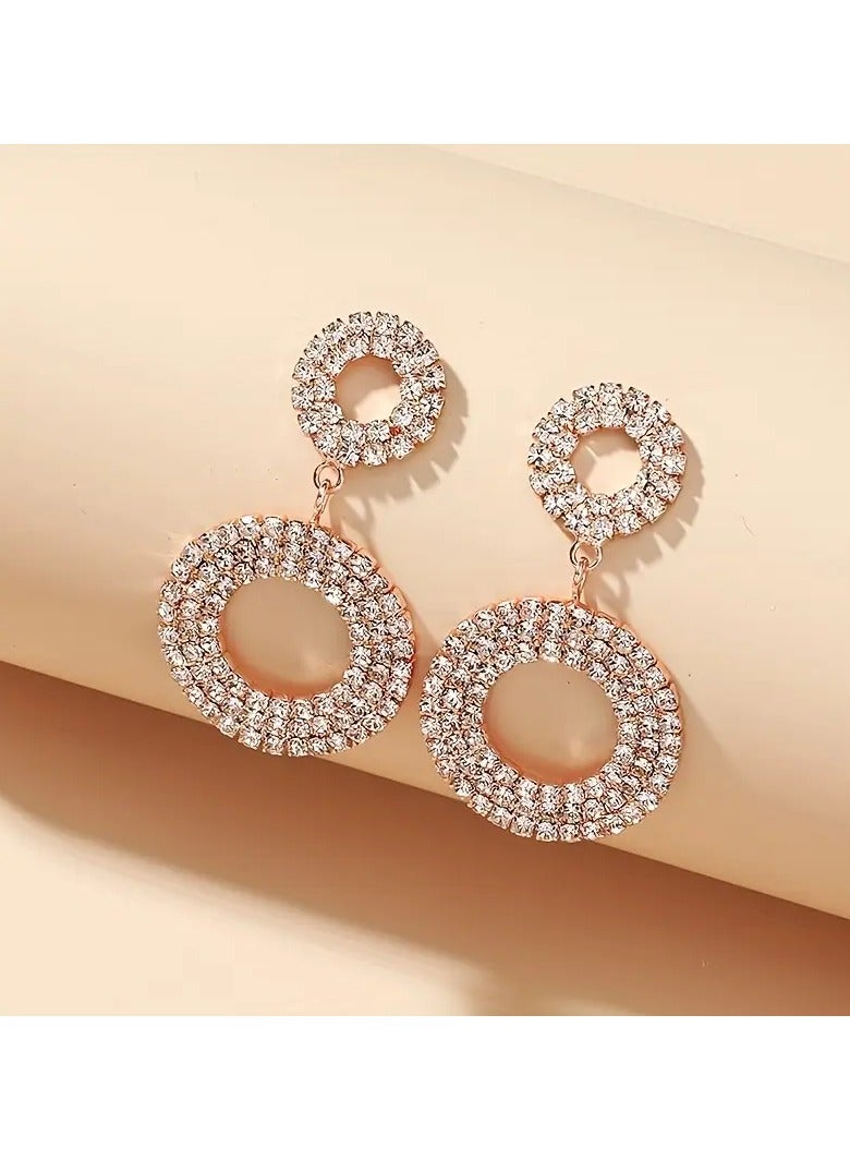 جلوسكي أقراط أنيقة متعددة الدوائر من حجر الراين المتدلى-نحاس فاخر مع أعمدة من الفولاذ المقاوم للصدأ ، مثالية لحفلات الزفاف والأحداث المسائية ، هدية ساحرة طوال الموسم ، أقراط حجر الراين - Image 3