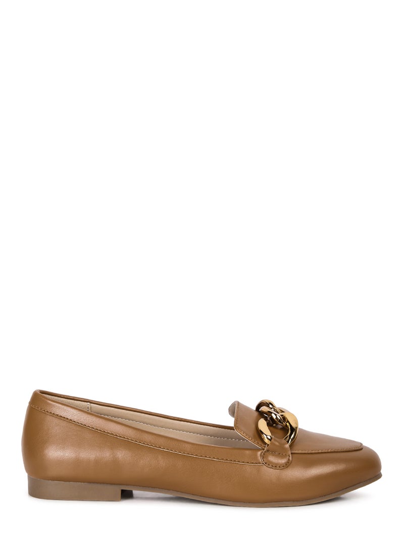 London Rag Tan Metal Chain Faux Leather Loafers  - Image 1