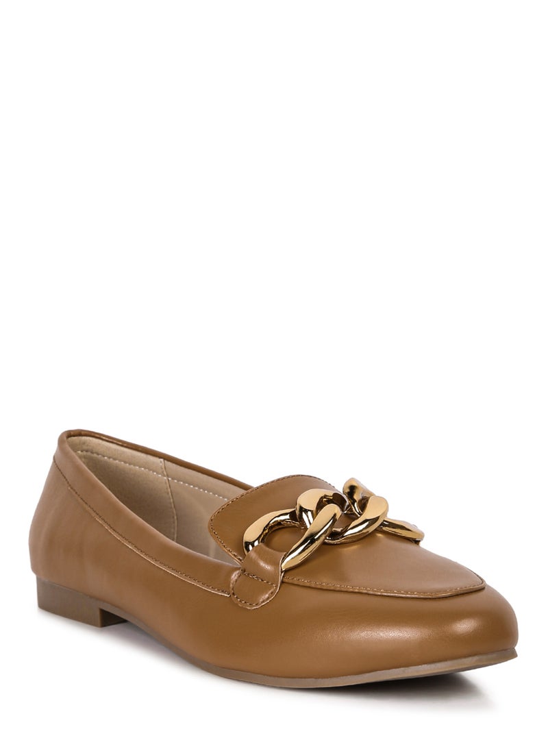 London Rag Tan Metal Chain Faux Leather Loafers  - Image 2