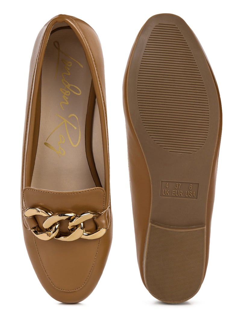 London Rag Tan Metal Chain Faux Leather Loafers  - Image 4