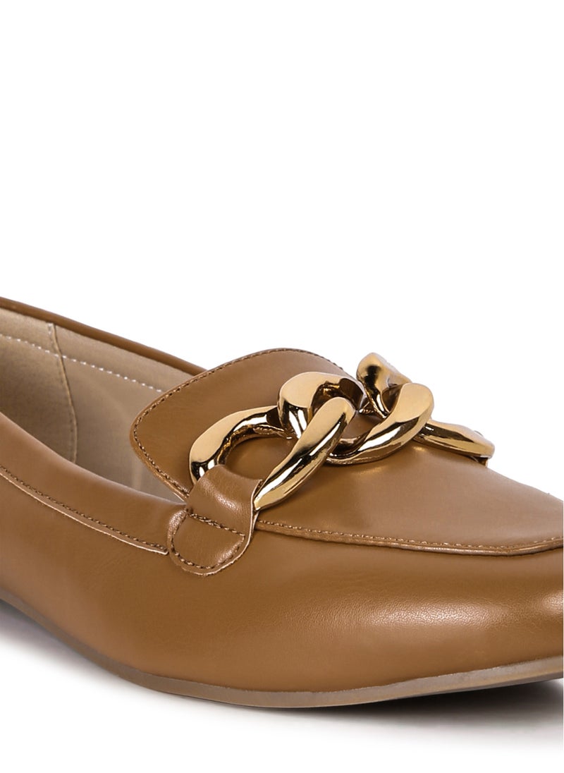 London Rag Tan Metal Chain Faux Leather Loafers  - Image 5