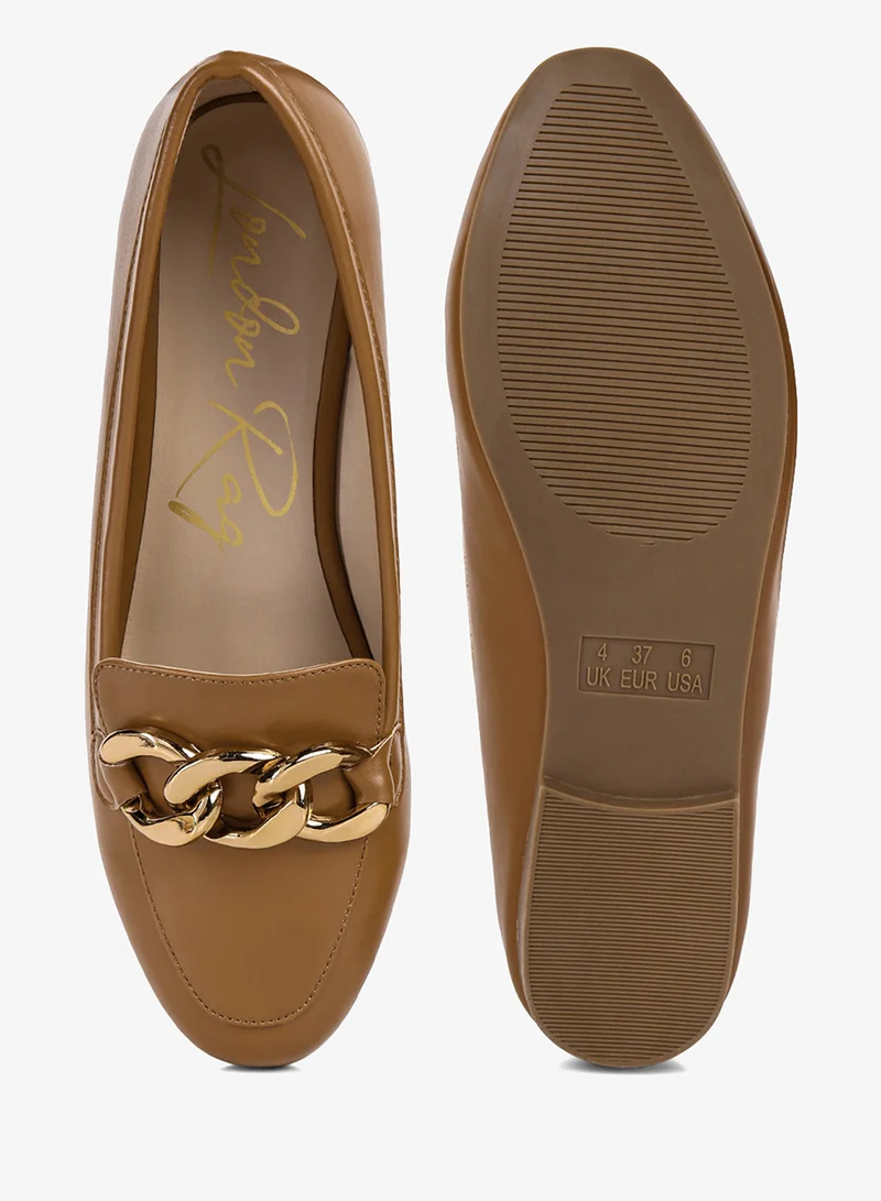 London Rag Tan Metal Chain Faux Leather Loafers
