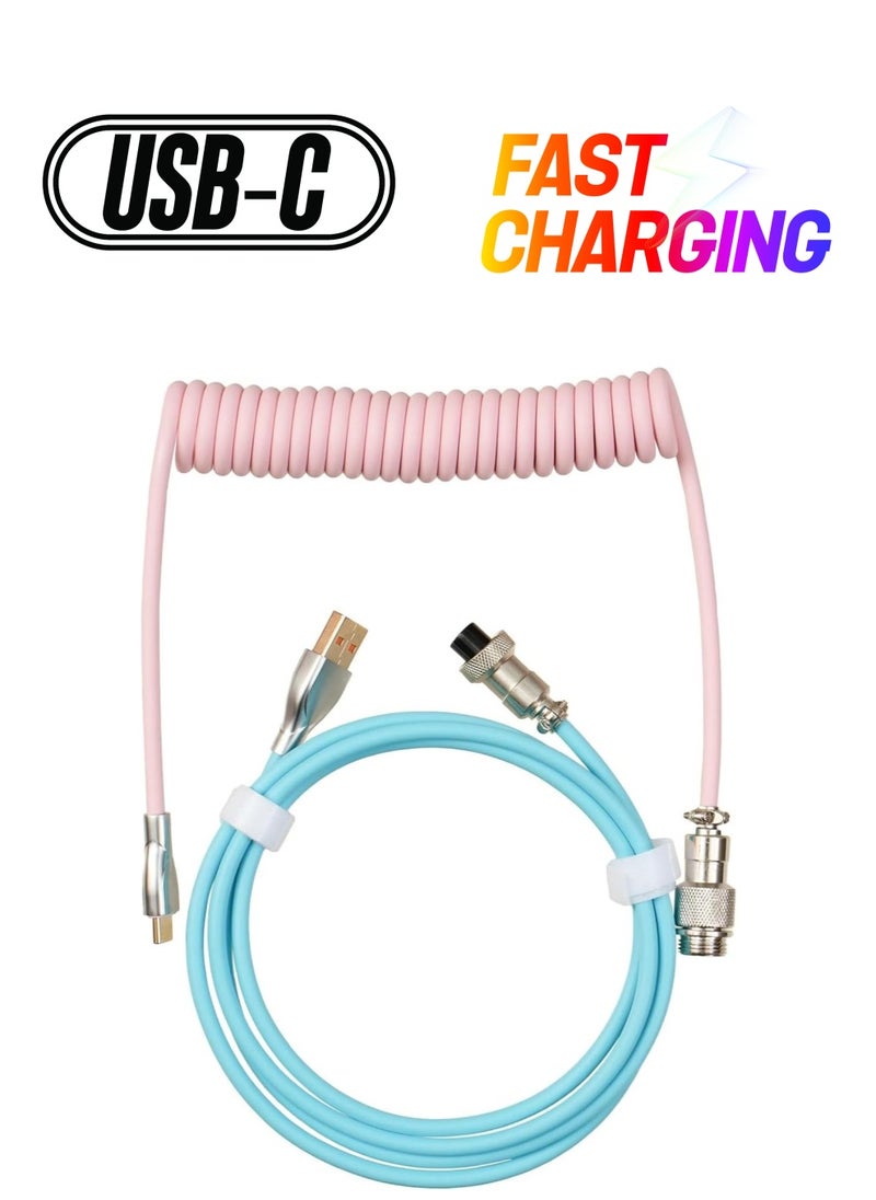 Excefore Coiled USB Cable, Type C Detachable Mechanical Gaming Keyboard Cable for Win/Mac/Gamers, Suitable for Playstation Xbox Keyboard Mouse USB Flash Drive Printer  - Image 1
