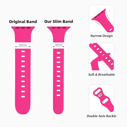 Sycamond Thin Silicone Band Compatible with Apple Watch 41mm 40mm 38mm 42mm, Slim Narrow Replacement Sport Strap Wristband for iWatch Series 11 10 9 8 7 6 5 4 SE 3 2 1 Women Men, S/M Hot Pink - Image 3