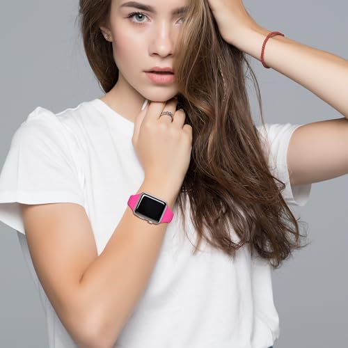 Sycamond Thin Silicone Band Compatible with Apple Watch 41mm 40mm 38mm 42mm, Slim Narrow Replacement Sport Strap Wristband for iWatch Series 11 10 9 8 7 6 5 4 SE 3 2 1 Women Men, S/M Hot Pink - Image 5