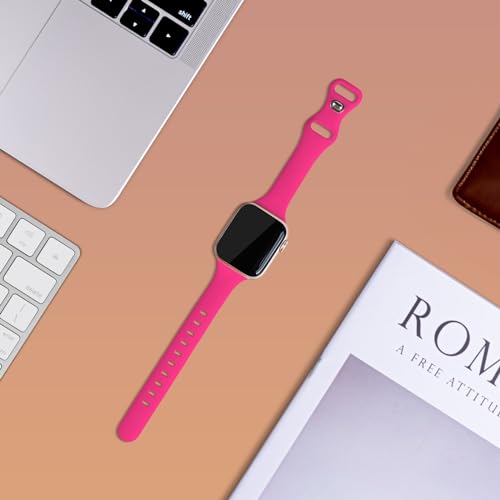 Sycamond Thin Silicone Band Compatible with Apple Watch 41mm 40mm 38mm 42mm, Slim Narrow Replacement Sport Strap Wristband for iWatch Series 11 10 9 8 7 6 5 4 SE 3 2 1 Women Men, S/M Hot Pink - Image 2