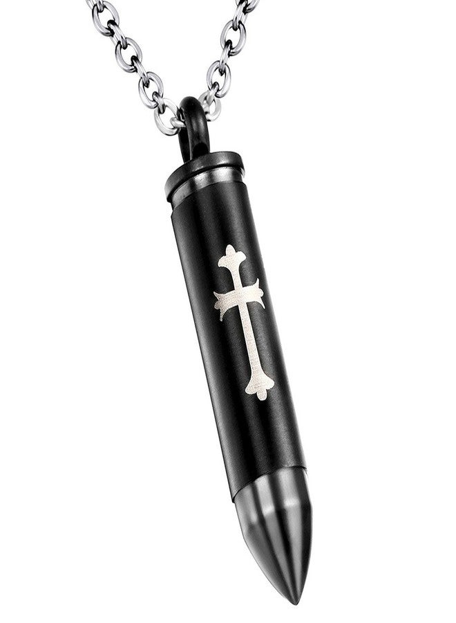 Peora Men's 316L Stainless Steel Black Colour Bullet Pendant Chain Necklace - Image 1