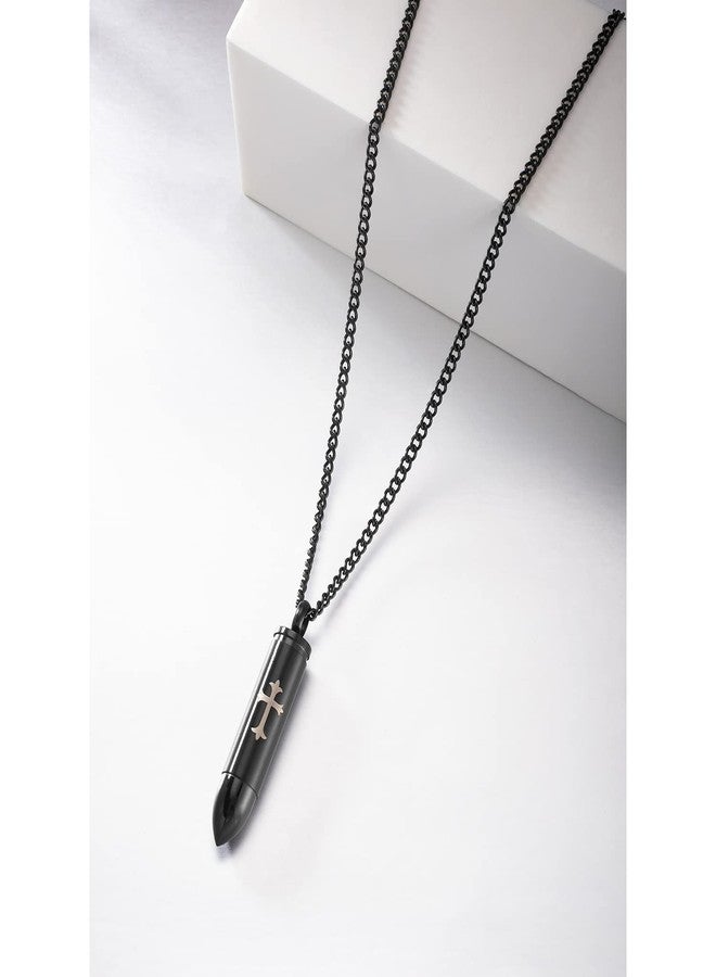 Peora Men's 316L Stainless Steel Black Colour Bullet Pendant Chain Necklace - Image 2