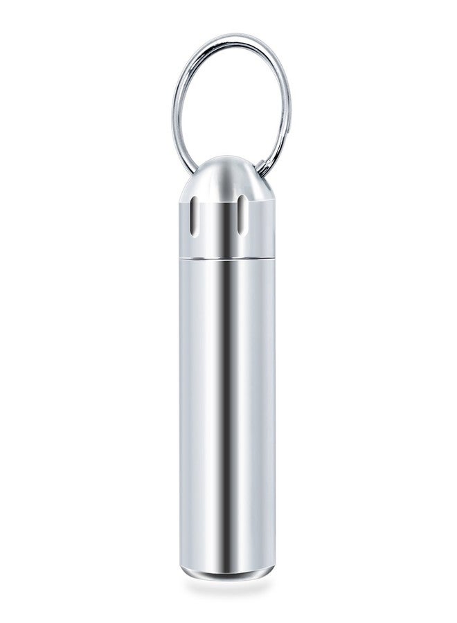 SHD Pill Box Keychain Waterproof Single Chamber Stainless Steel Pill Organizer for Outdoor Travel Camping - Image 1
