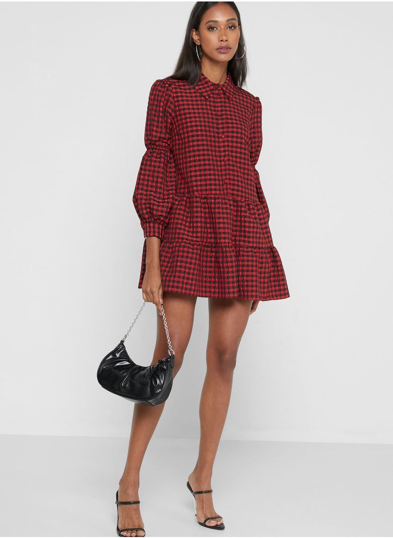 River Island Petite - Check Mini Tier Shirt Dress - Image 1