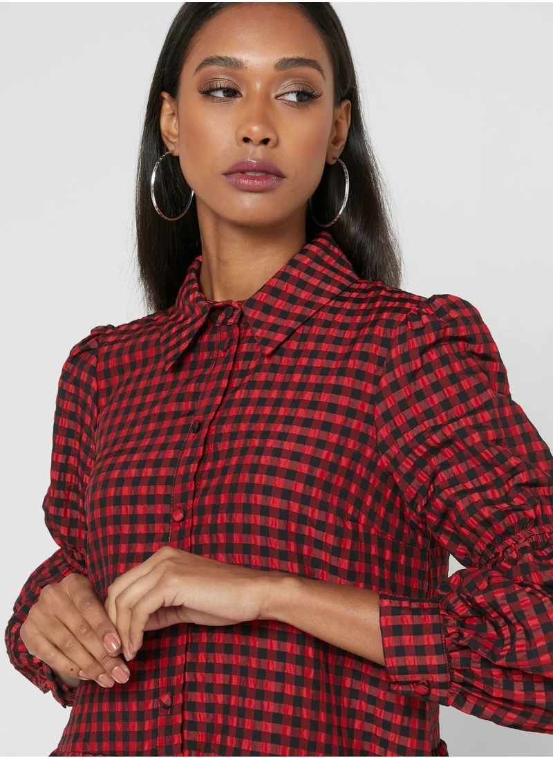 River Island Petite Check Mini Tier Shirt Dress