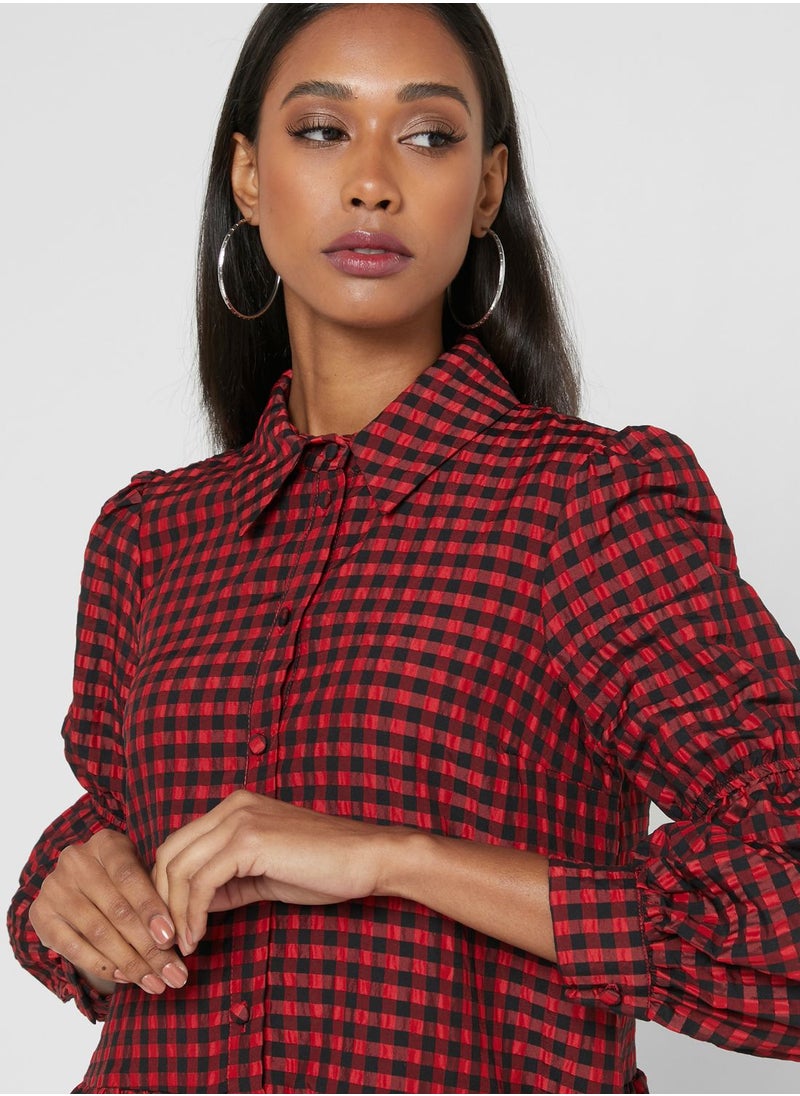 River Island Petite - Check Mini Tier Shirt Dress - Image 1