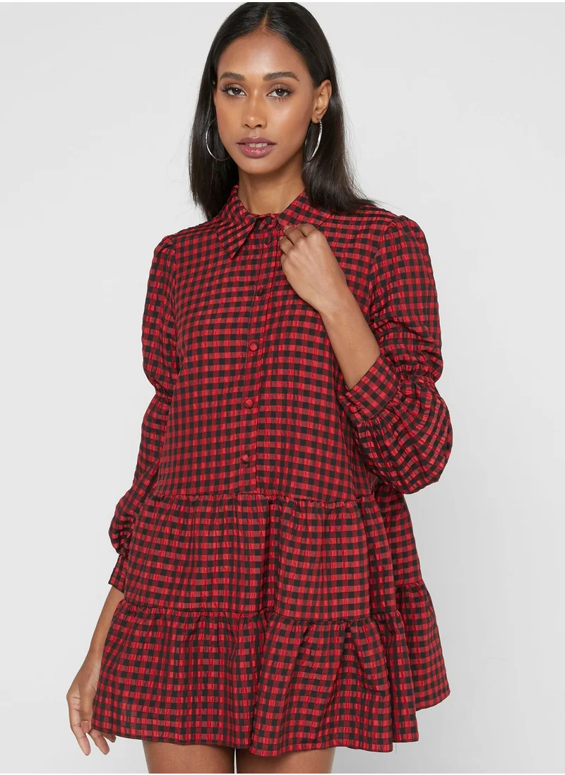 River Island Petite Check Mini Tier Shirt Dress