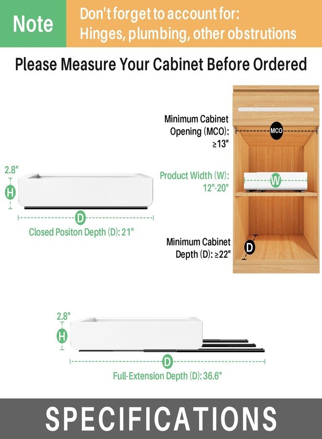 Kitstorack Pull out Cabinet Organizer, Expandable(11.7"-19.7") Heavy Duty Slide out Drawers Fixed with Adhesive Nano Film for Pots, Roll out Shelf Storage for Kitchen Base Cabinet Organization(White) - Image 2
