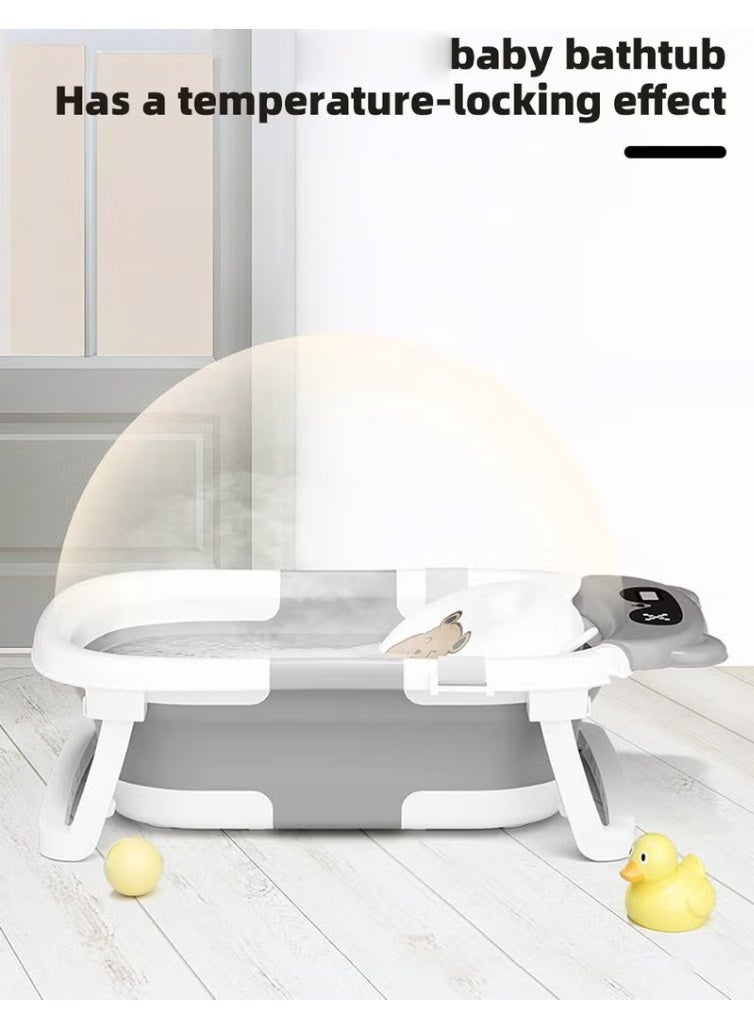هوكور حوض استحمام للأطفال 13 قطعة حوض استحمام قابل للطي مع استشعار درجة الحرارة + وسادة حمام + غطاء استحمام + فرشاة شامبو استحمام لغسل الشعر *1 + ألعاب البط *4 + كرات المحيط *5 - Image 3