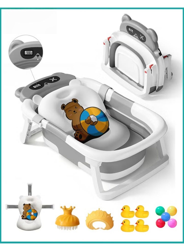 هوكور حوض استحمام للأطفال 13 قطعة حوض استحمام قابل للطي مع استشعار درجة الحرارة + وسادة حمام + غطاء استحمام + فرشاة شامبو استحمام لغسل الشعر *1 + ألعاب البط *4 + كرات المحيط *5 - Image 1