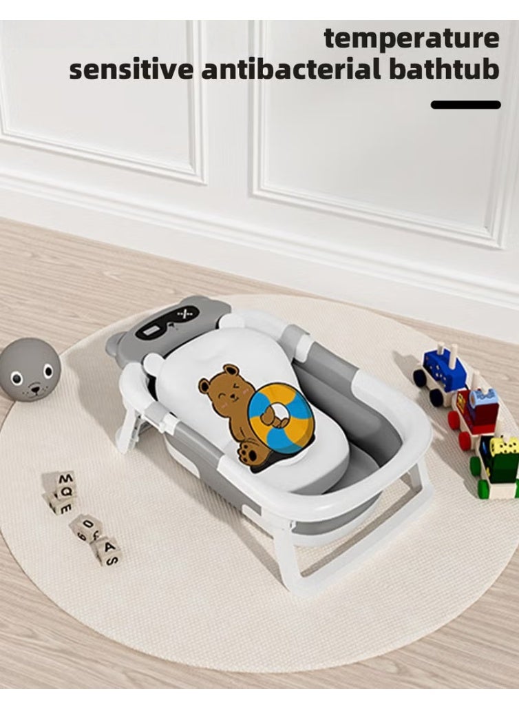 هوكور حوض استحمام للأطفال 13 قطعة حوض استحمام قابل للطي مع استشعار درجة الحرارة + وسادة حمام + غطاء استحمام + فرشاة شامبو استحمام لغسل الشعر *1 + ألعاب البط *4 + كرات المحيط *5 - Image 2