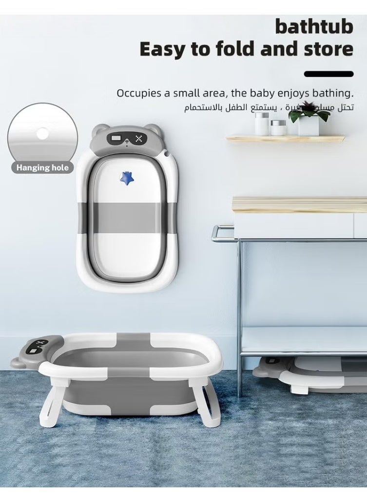 هوكور حوض استحمام للأطفال 13 قطعة حوض استحمام قابل للطي مع استشعار درجة الحرارة + وسادة حمام + غطاء استحمام + فرشاة شامبو استحمام لغسل الشعر *1 + ألعاب البط *4 + كرات المحيط *5 - Image 5