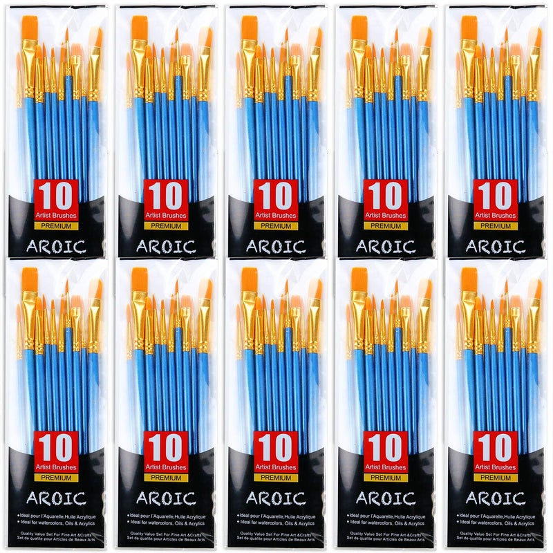 AROIC Paint Brush Set 10 Pack 100 Pcs Acrylic Paint Brushes Artist Paint Brushes for Oil Watercolor Acrylic Face Rock PaintingBlue